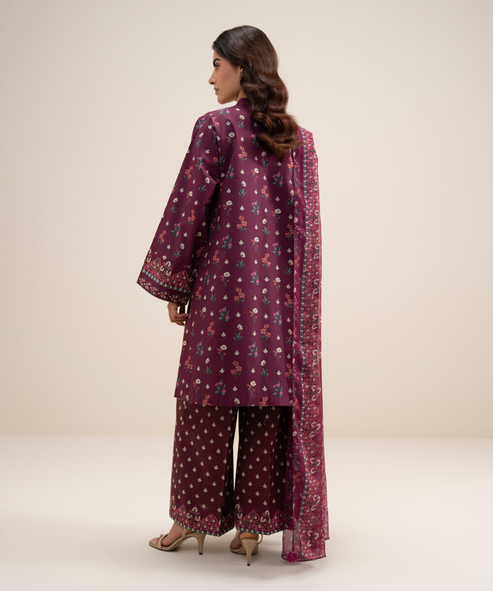 Women's Unstitched Lawn Printed Maroon 3 Piece Suit