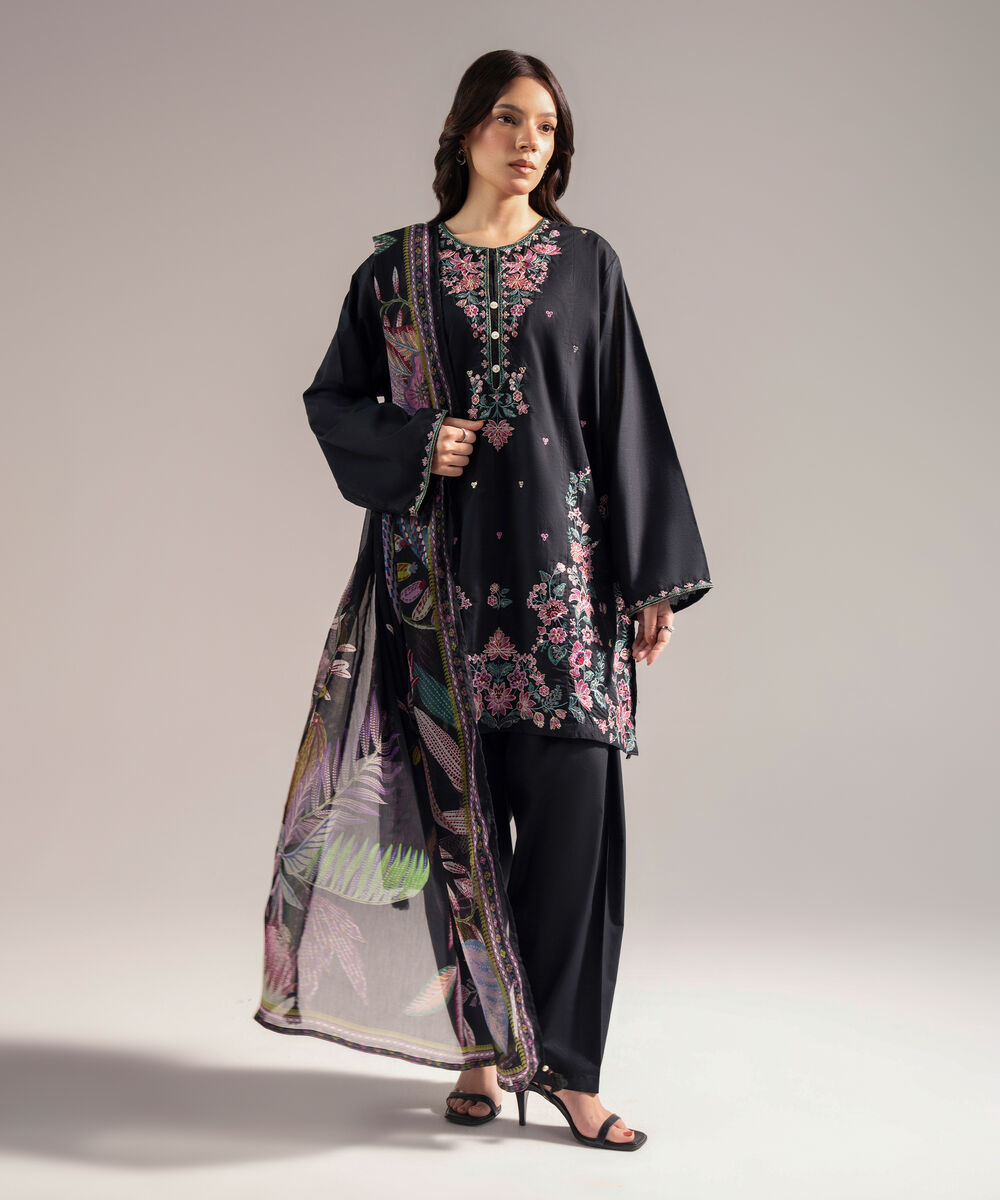 Blended Chiffon Printed Black Dupatta