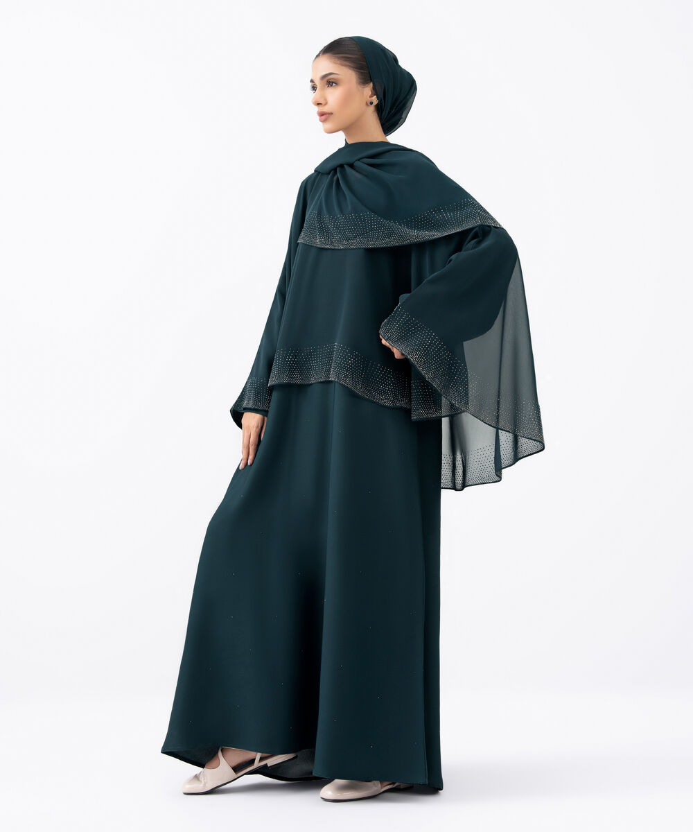 Women's Blue Polyester Abaya Set