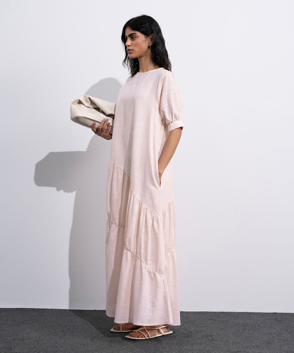 Women's Pink Asymmetrical Panels Midi Dress