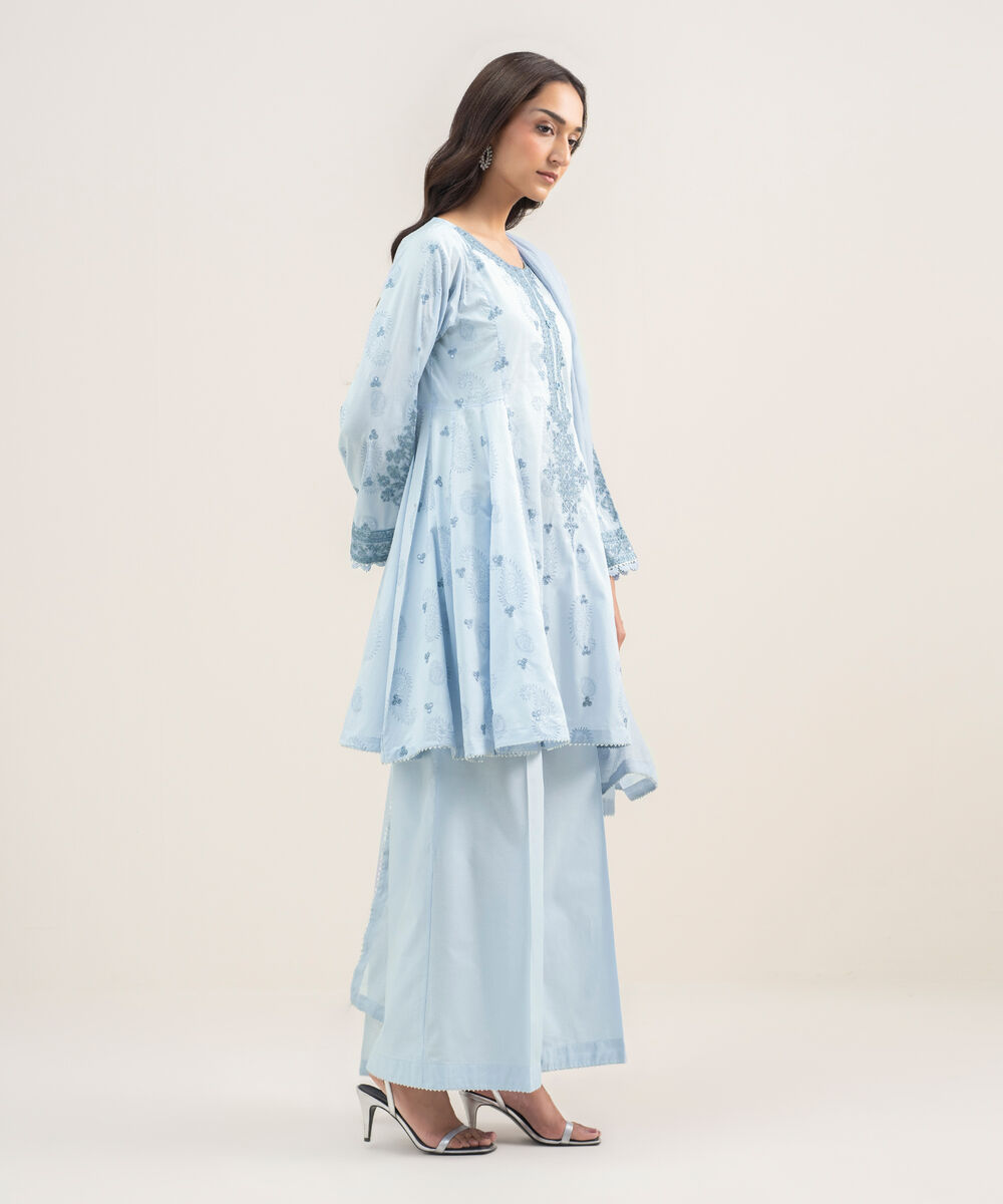 Women's RTW Lawn Embroidered Ice Blue 3 Piece Suit