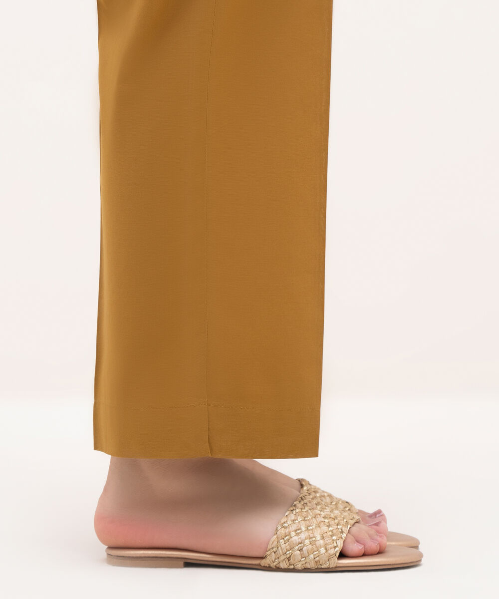 Women's RTW Cambric Brown Solid Straight Pants