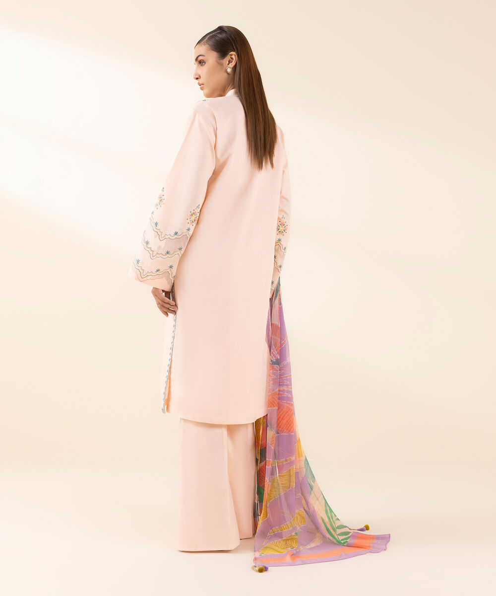 Women's Unstitched Lawn Embroidered Pink 3 Piece Suit