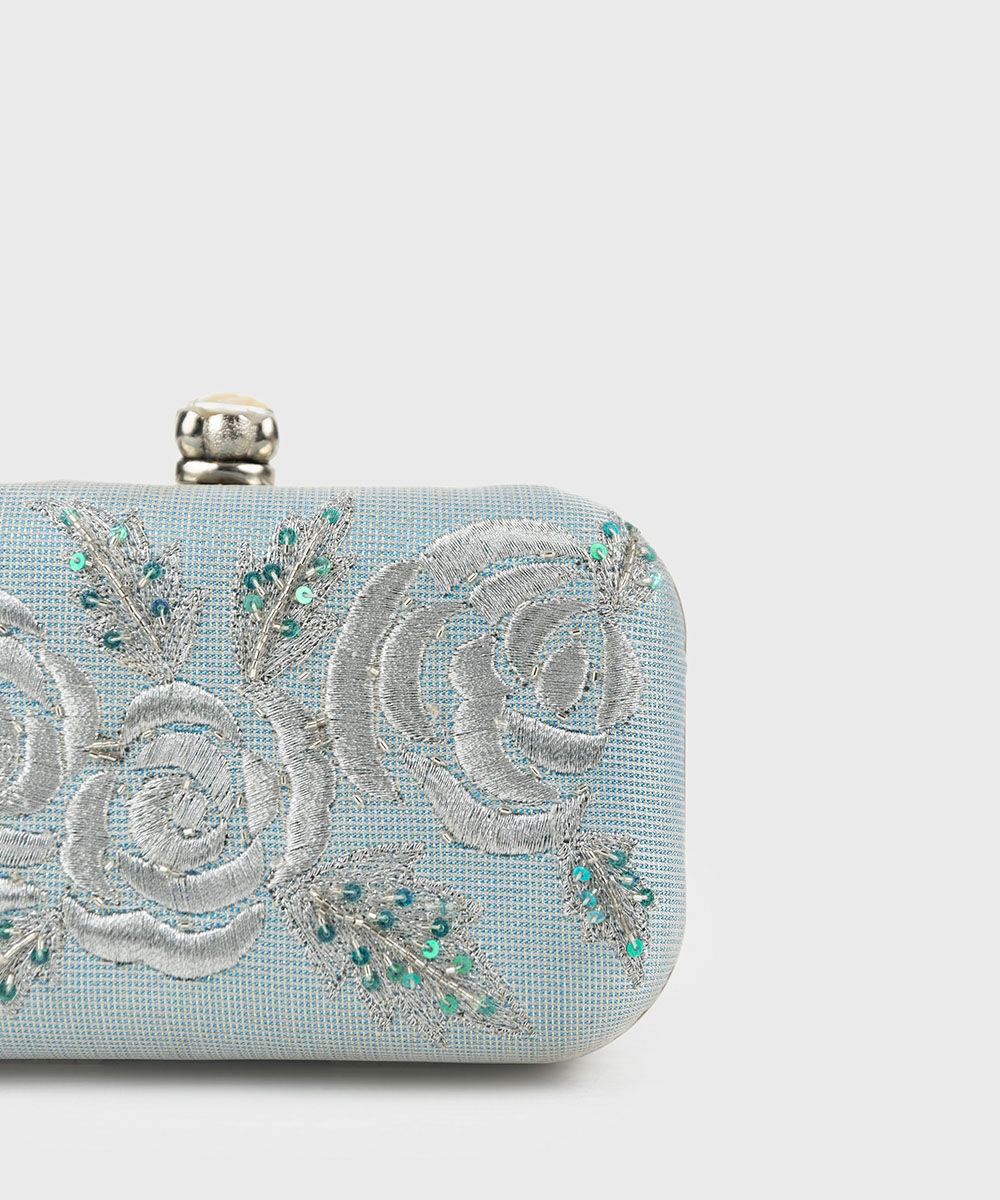 Woman - Blue Hand Embroidered Clutch