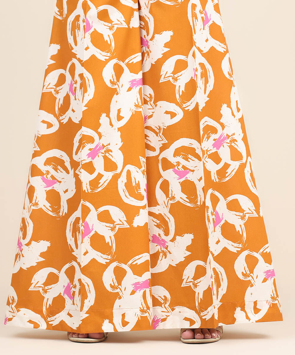 Women's RTW Cambric Orange Printed Flared Pants