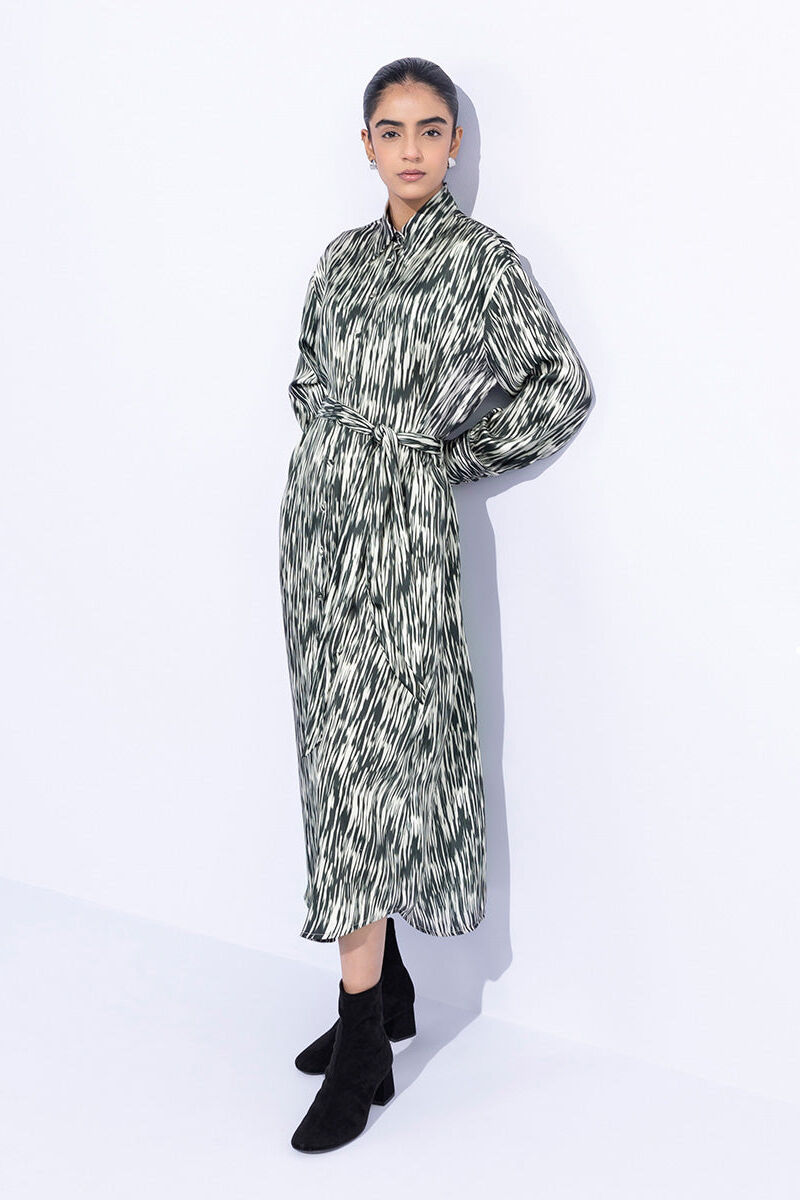 Silky Printed Dress with Belt