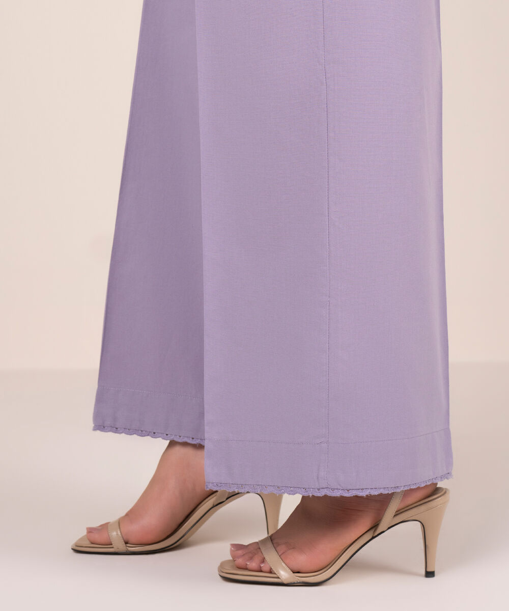 Women's RTW Cambric Solid Purple Flared Pants