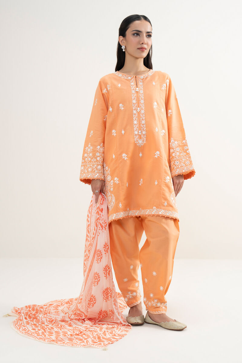 3 Piece - Embroidered Zari Cotton Suit