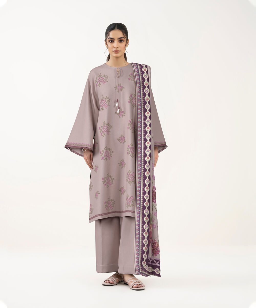 Women's Unstitched Lawn Dusty Mauve Embroidered 3 Piece Suit