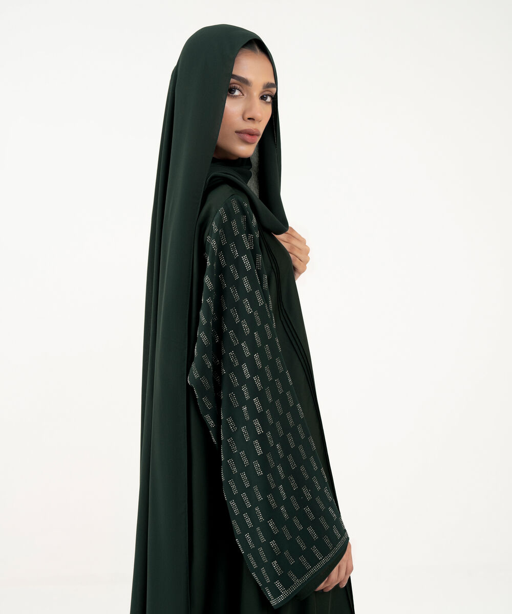 Women's Green Polyester Abaya Set