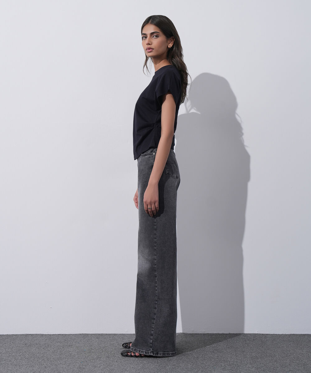 Women's Western Wear Grey Wide Leg Jeans