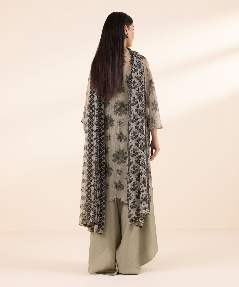 Women's Unstitched Chiffon Printed Grey 3 Piece Suit