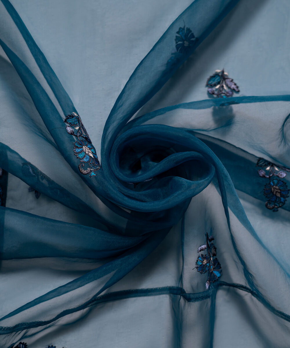 Blended Organza Embroidered Teal Dupatta