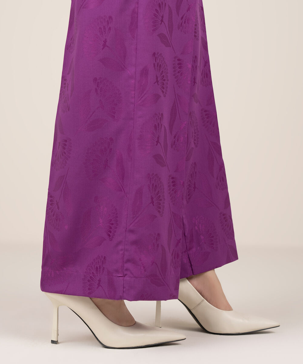 Women's RTW Self Jacquard Leno Solid Purple Culottes