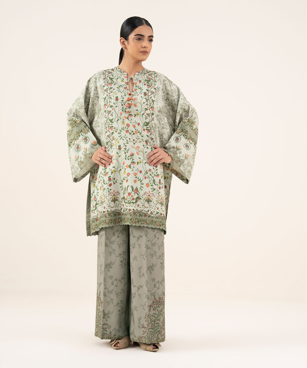 Women's Unstitched Printed Lawn Beige 2 Piece Suit