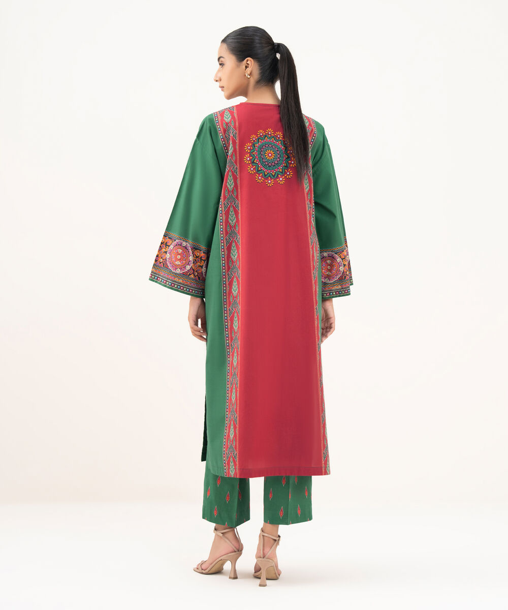 Women's RTW Cambric Green Printed A-Line Shirt