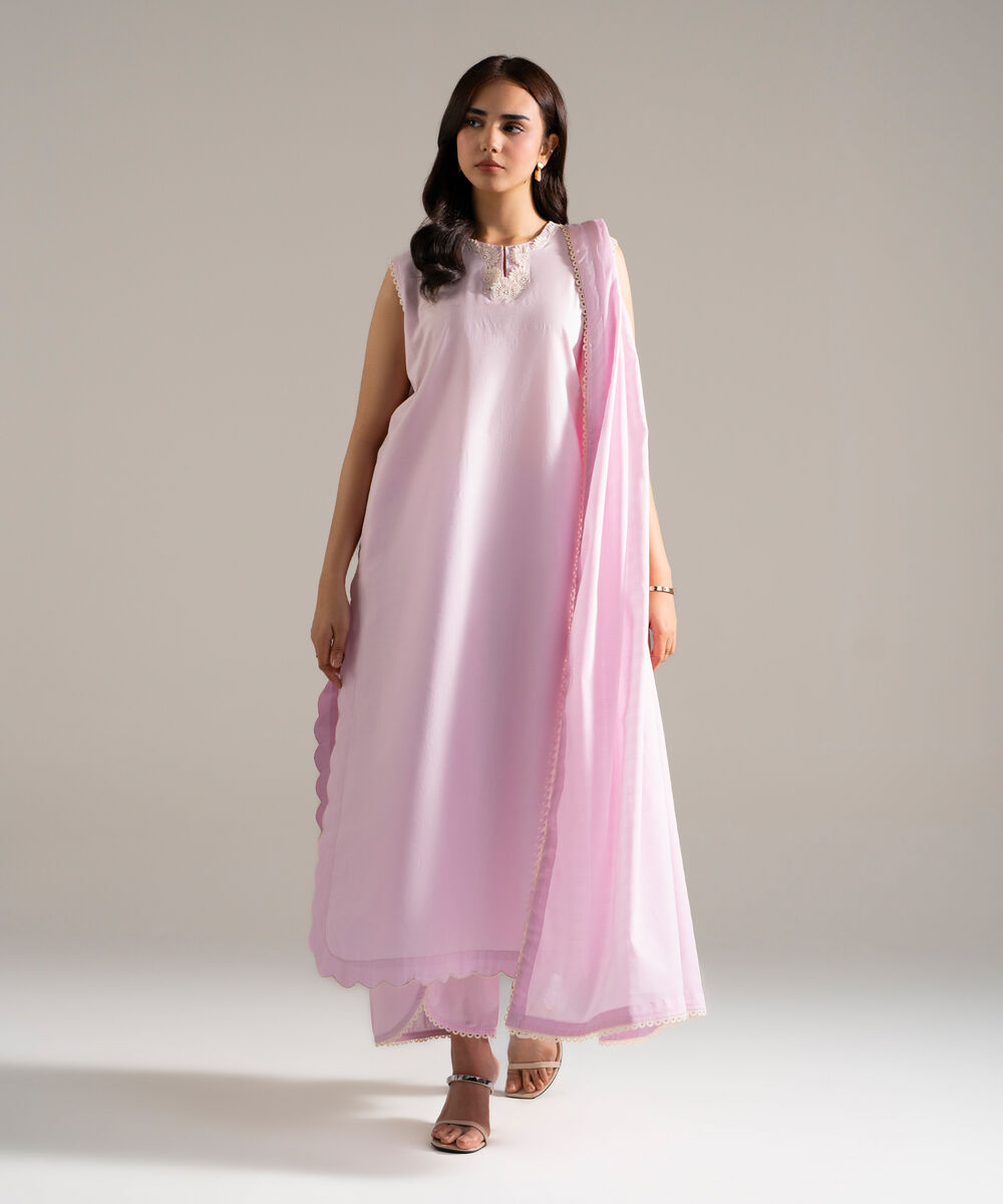 Women's RTW Cambric Printed Pink 3 Piece Suit