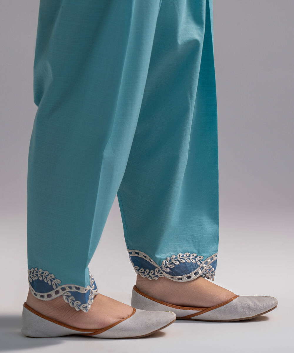 Women's RTW Cambric Embroidered Blue Skinny Shalwar