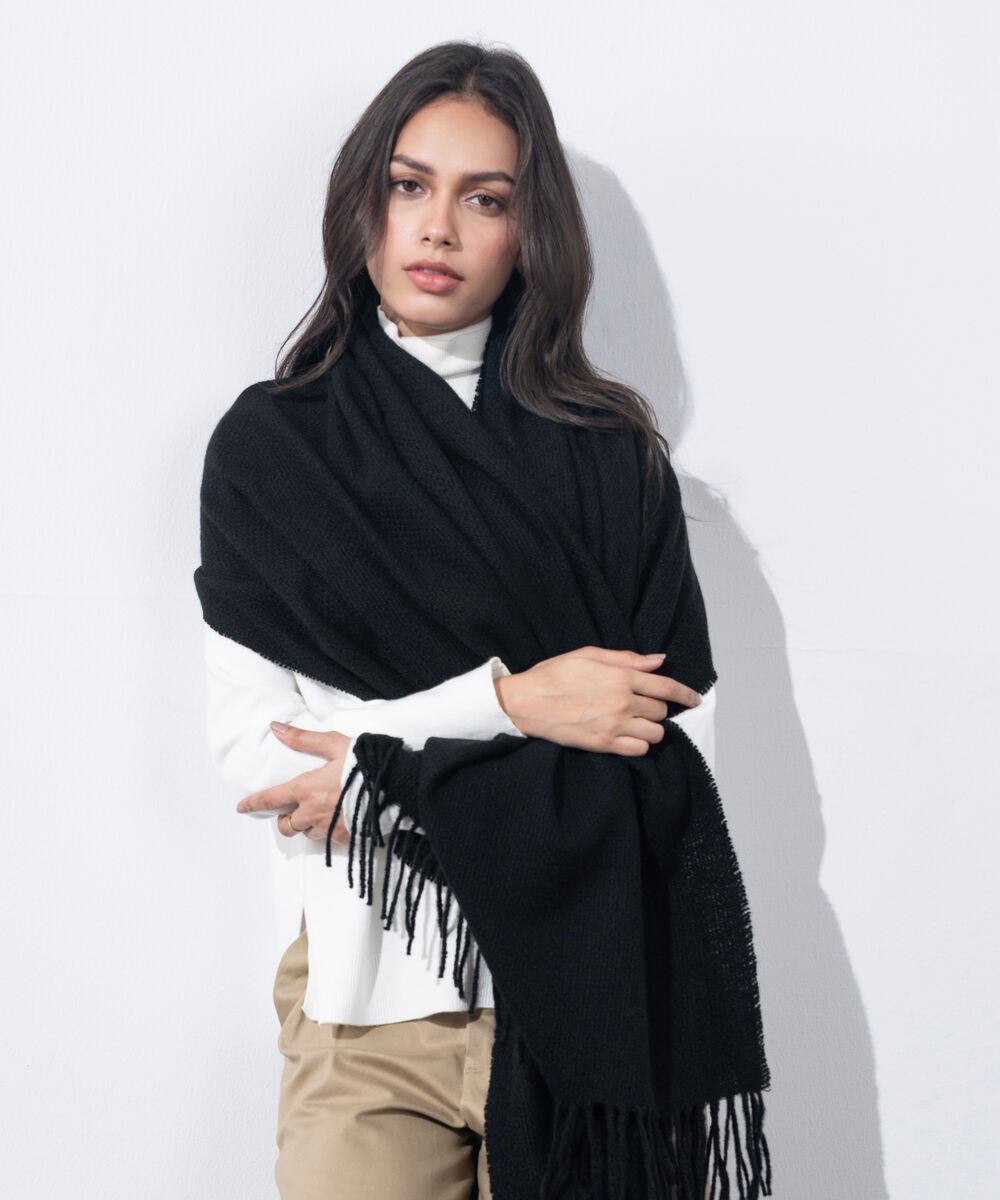 Women's Western Wear Black Woollen Scarf