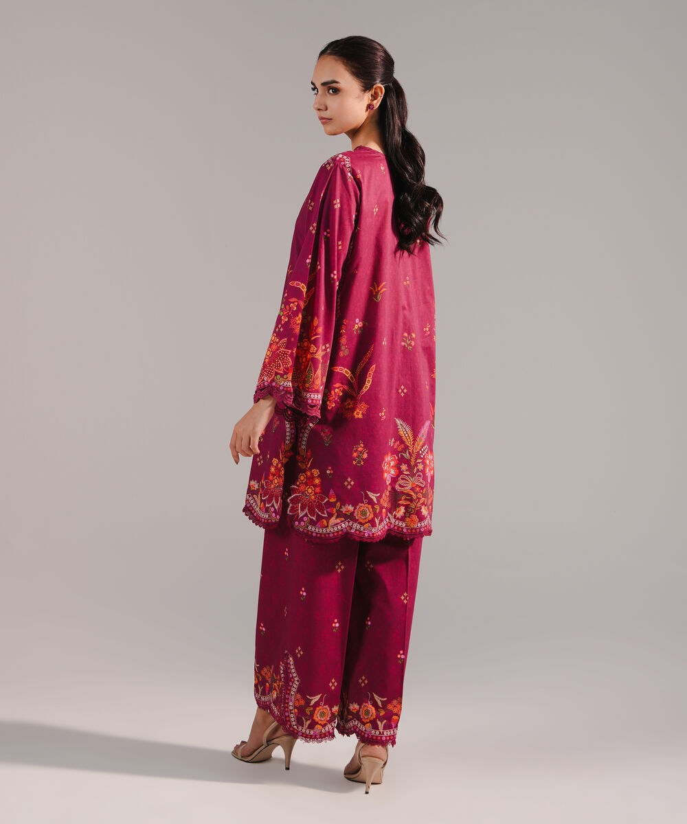 Women's RTW Lawn Printed Plum 2 Piece Suit