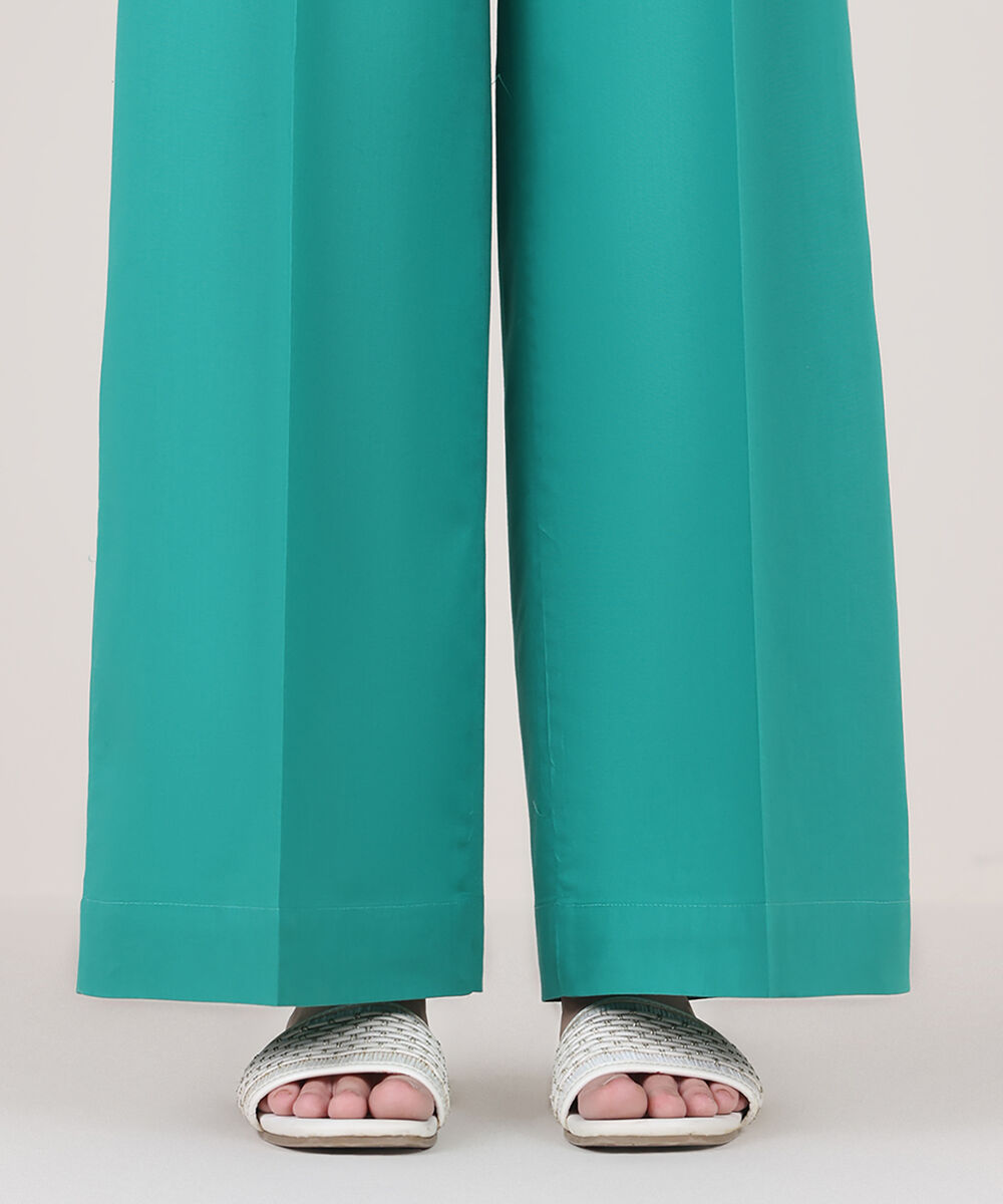 Women's RTW Cambric Green Solid Culottes