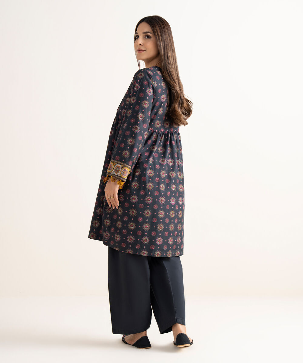 Women's RTW Cambric Black Printed A-Line Shirt