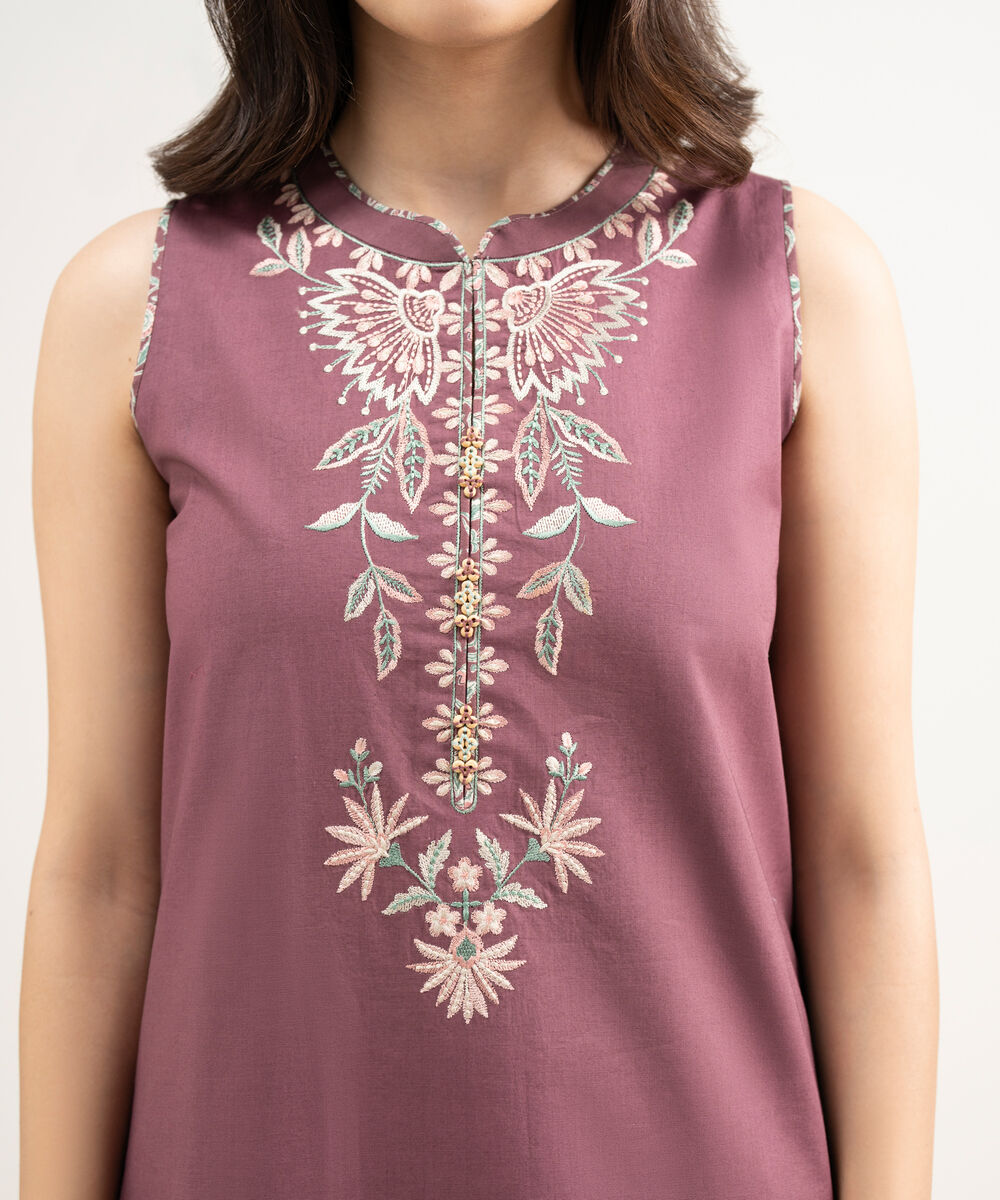 Women's Unstitched Textured Lawn Embroidered Pink 3 Piece Suit