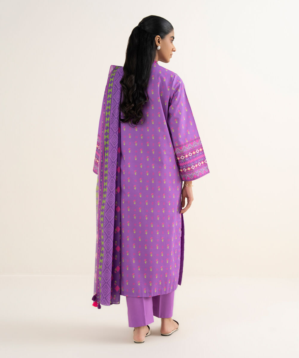 Women's Unstitched Textured Lawn Printed Purple 3 Piece Suit