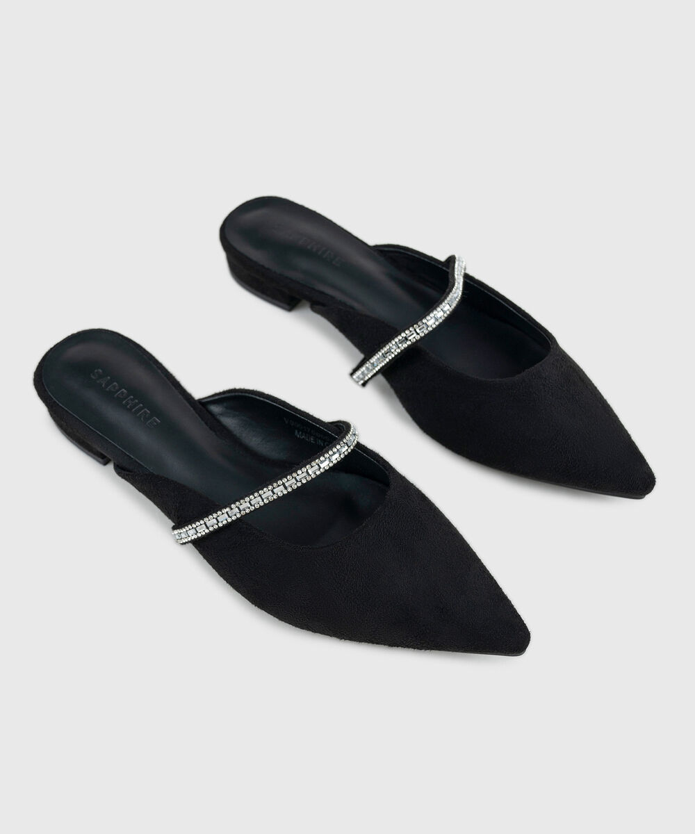 Women's Black Embellished Mules