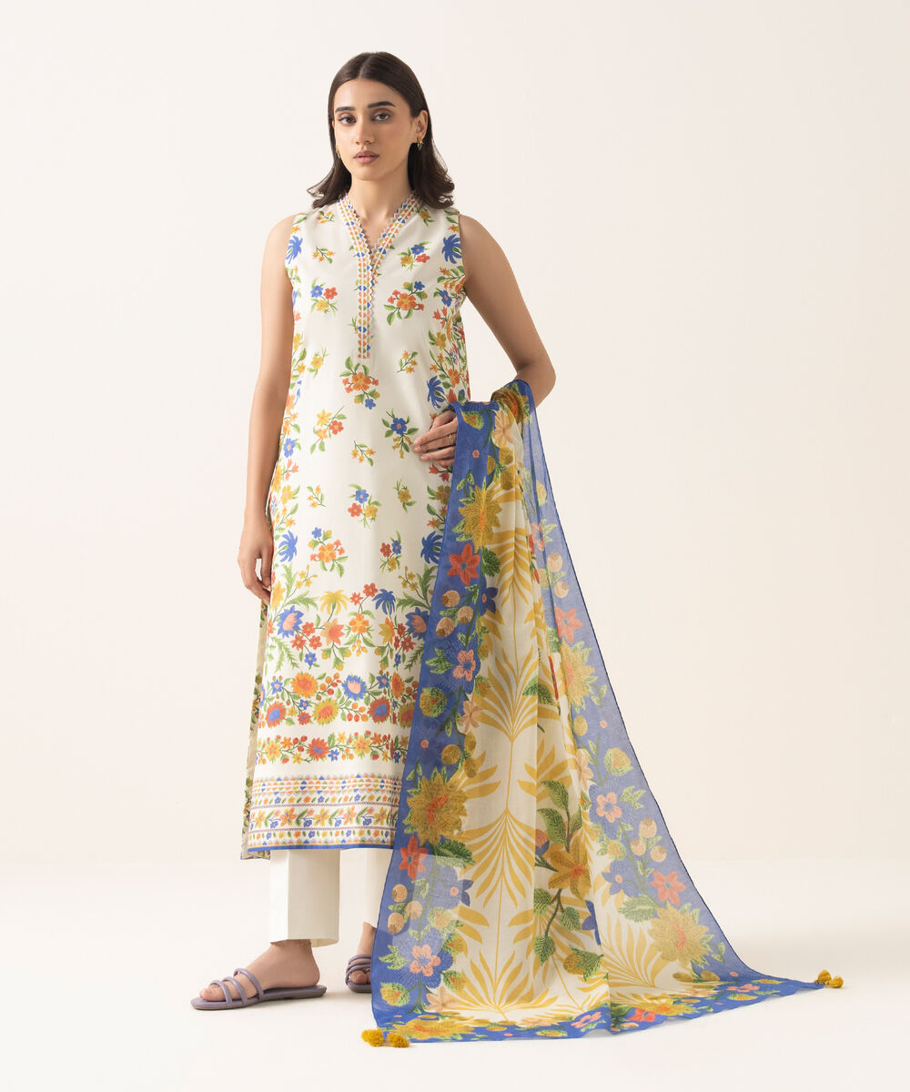 Women's Unstitched Lawn Printed Multi 3 Piece Suit