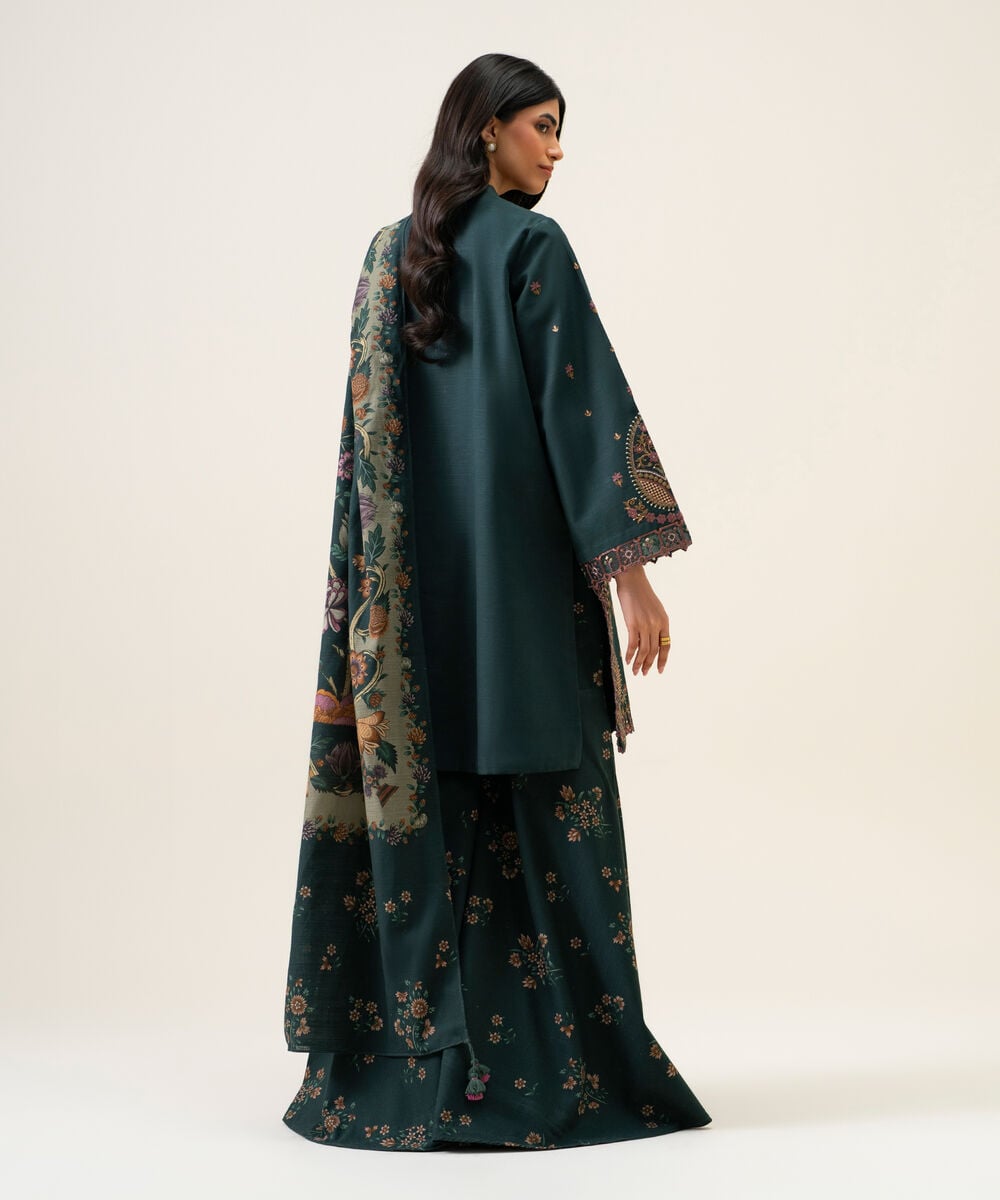 Womens Unstitched Light Khaddar Embroidered Dark Blue 3 Piece Suit