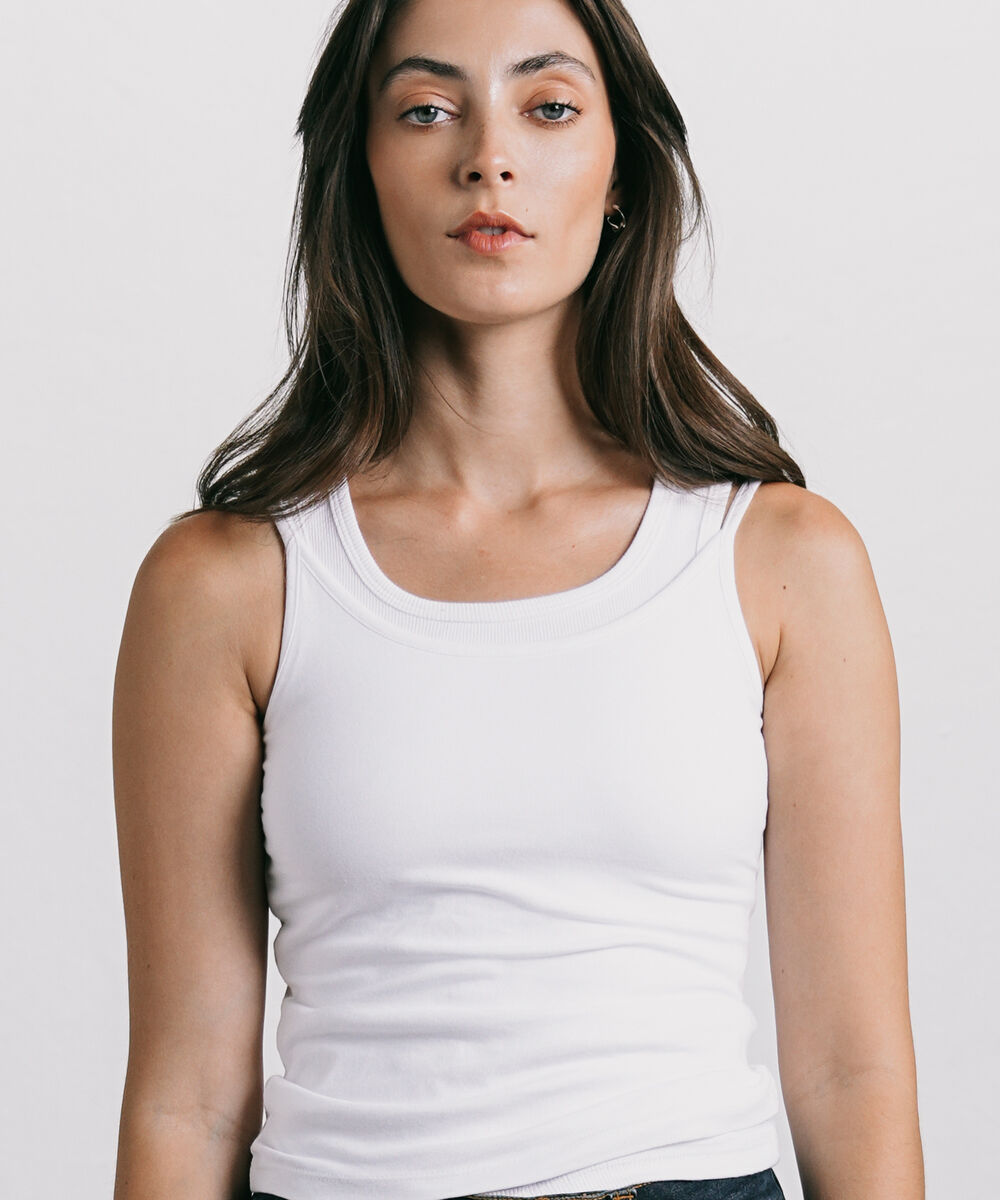 Women's Western Wear White Tank Top With Thin Straps