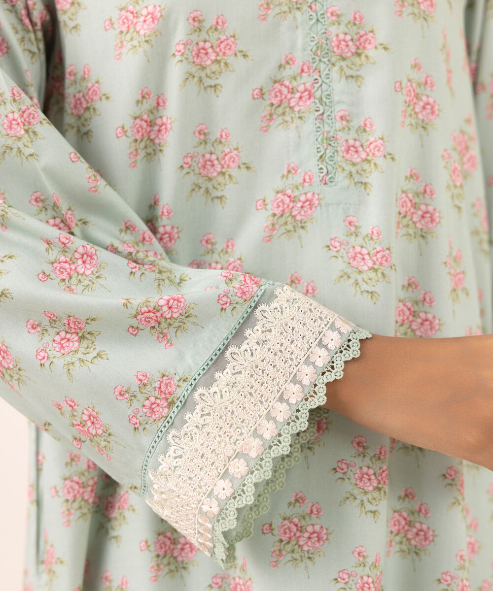 Women's RTW Arabic Lawn Blue Embroidered A-Line Shirt