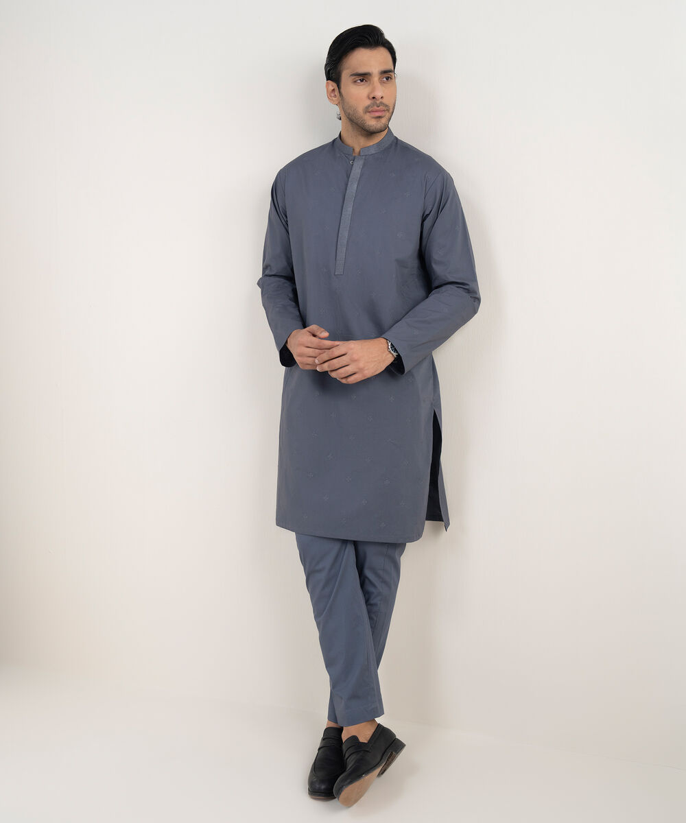 Men's Stitched Premium Cotton Dark Grey Suit
