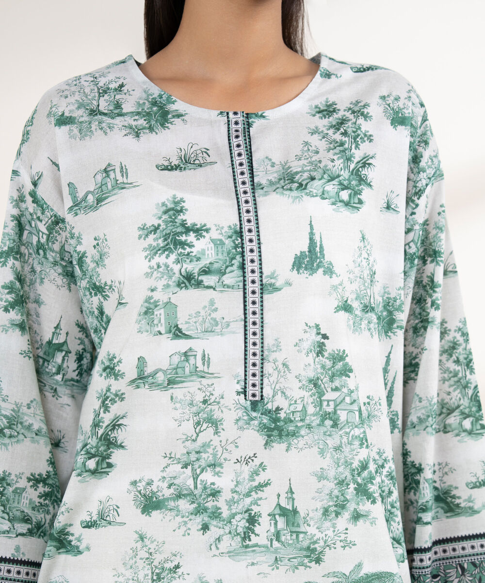 Women's RTW Lawn Grey Printed Boxy Shirt