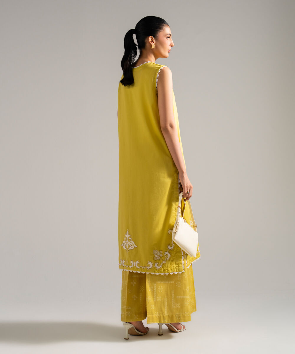 Women's RTW Dobby Embroidered Yellow 2 Piece Suit
