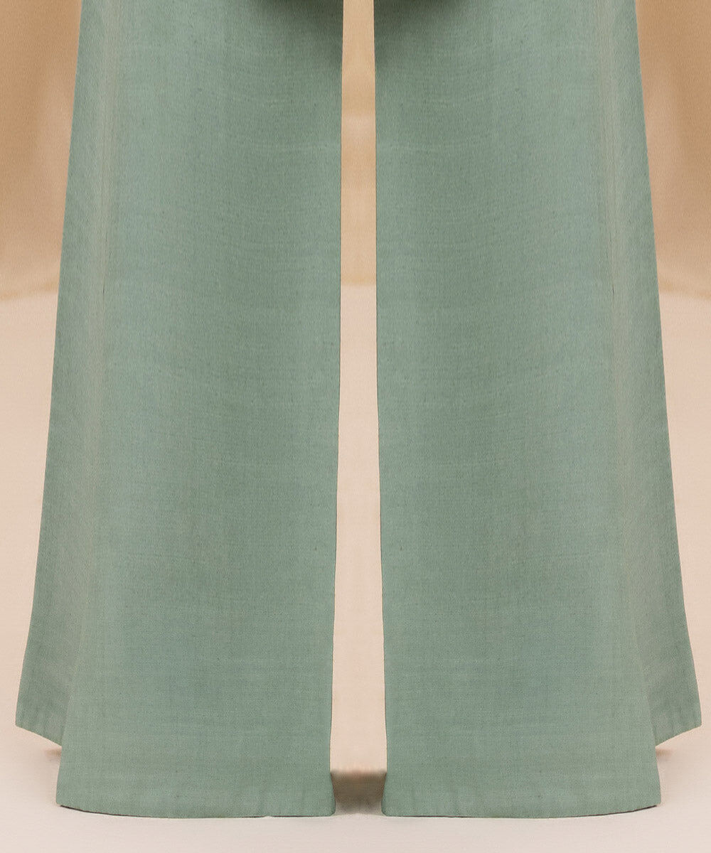 Women's Unstitched Mint Green And Black Blended Textured Karandi Three Piece Suit