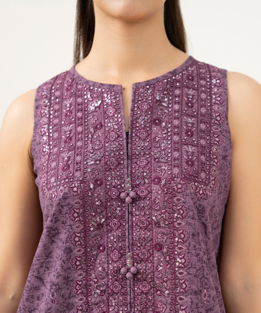 Women's Unstitched Embroidered Khaddar Purple 3 Piece Suit