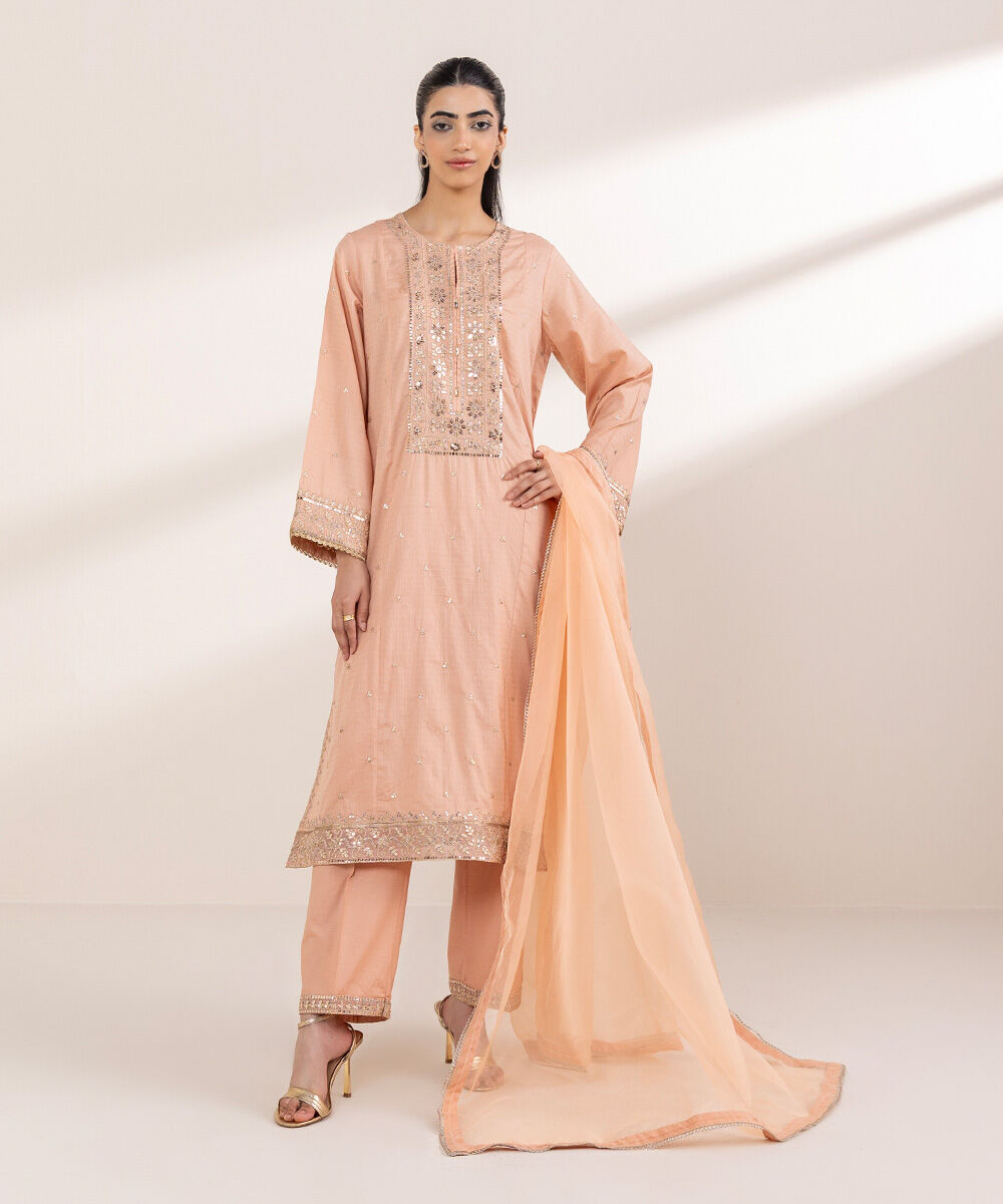 Women's RTW Dobby Pink Embroidered A-Line Shirt