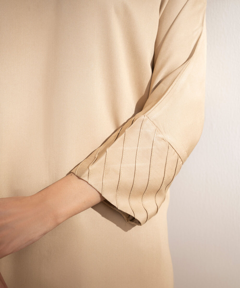 Women's RTW Bedford Solid Drop Shoulder Beige Shirt