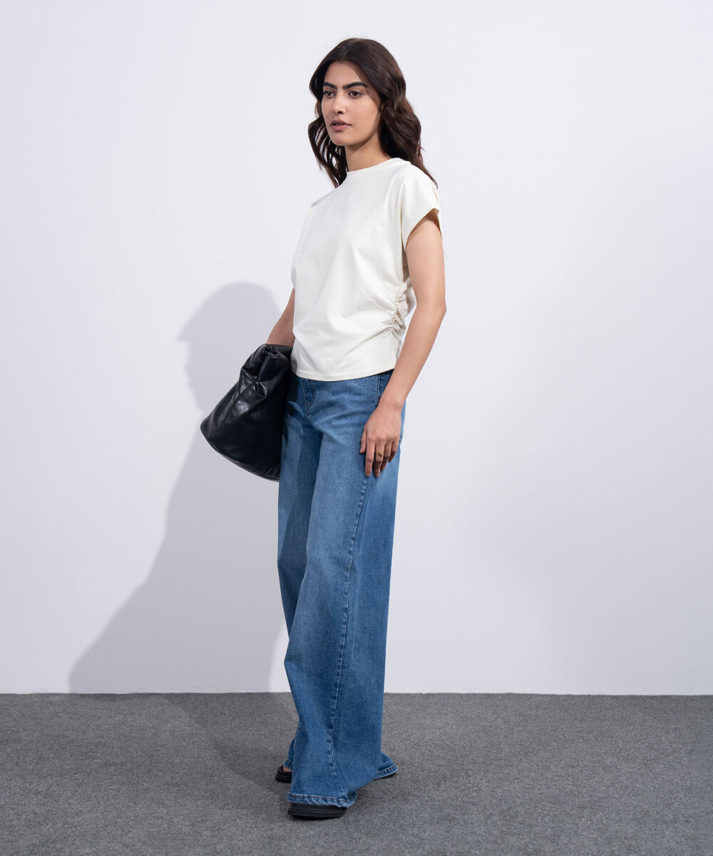 Women's Western Off-White Waist Cinched T-Shirt