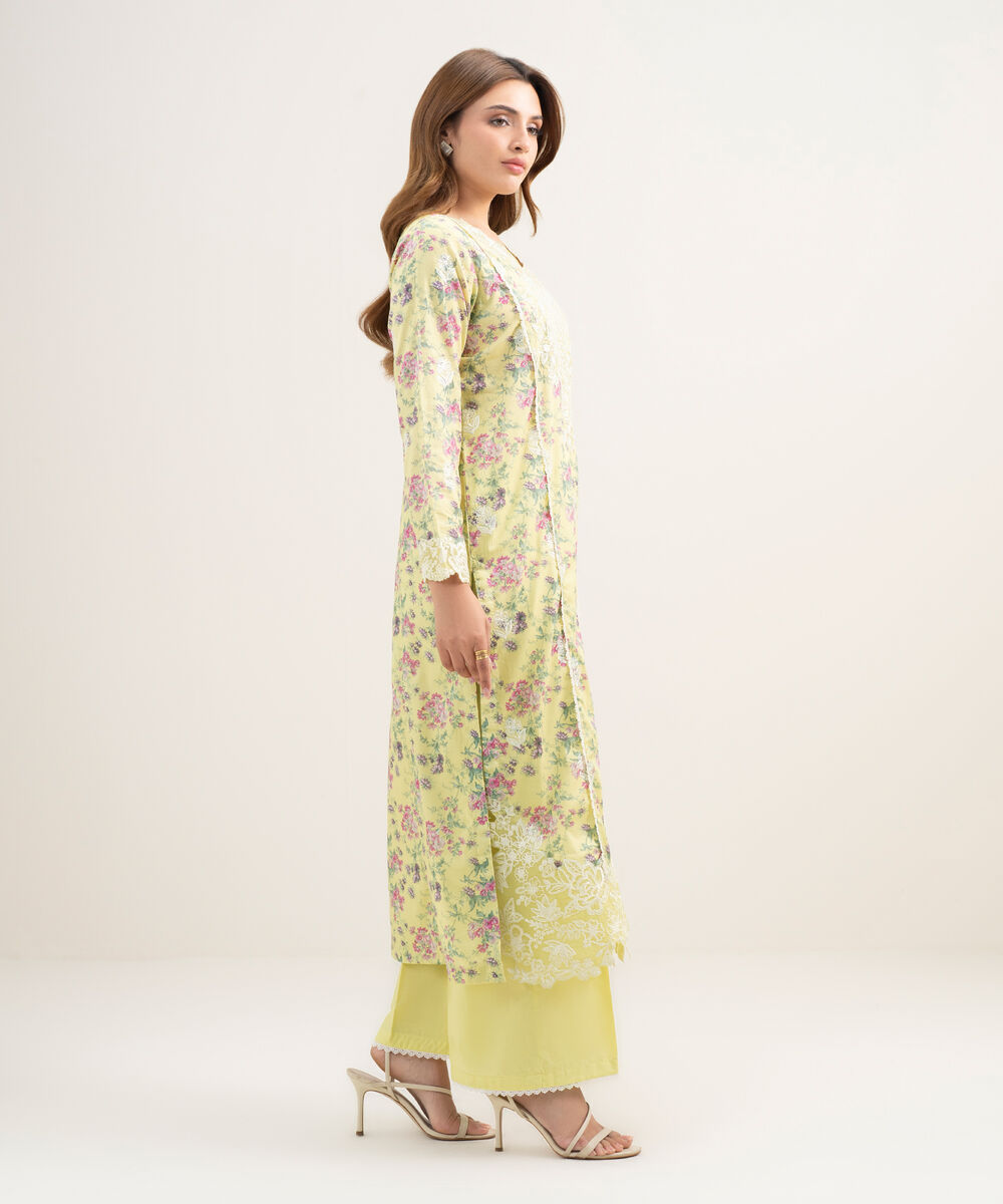 Women's RTW Lawn Embroidered Yellow A-Line Shirt
