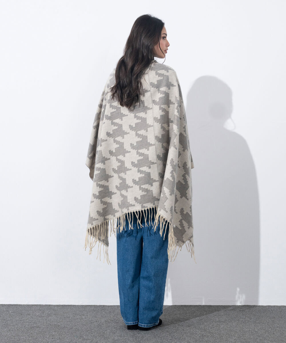 Women's Western Wear Off White & Grey Houndstooth Cape Shawl