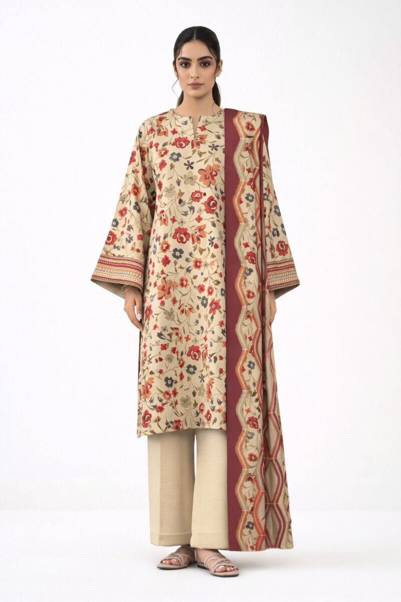 3 Piece - Printed Khaddar Suit