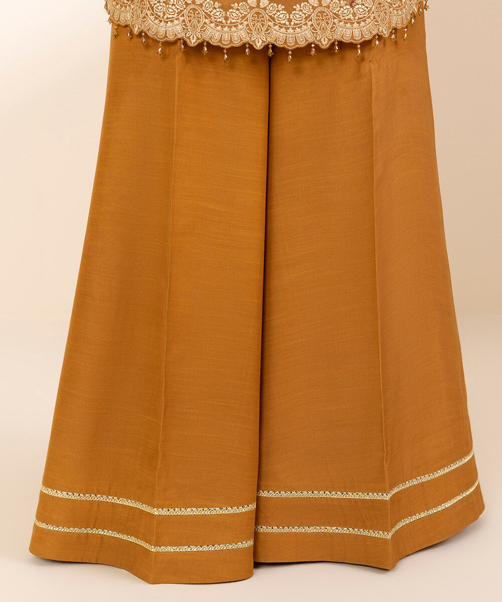 Unstitched Women's Yellow Organza Embroidered 3 Piece Suit