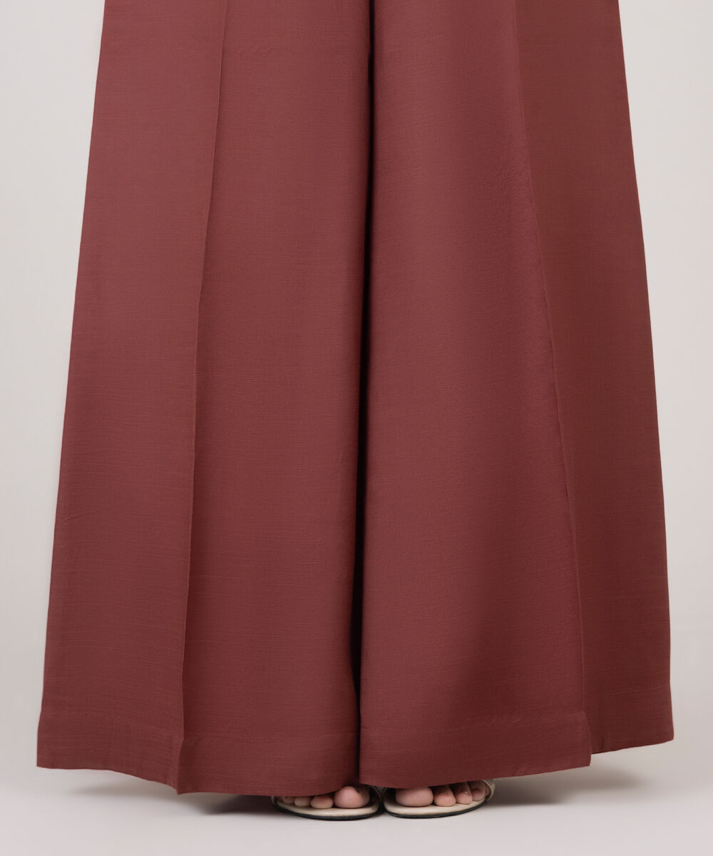 Women's RTW Viscose Raw Silk Brown Solid Sharara