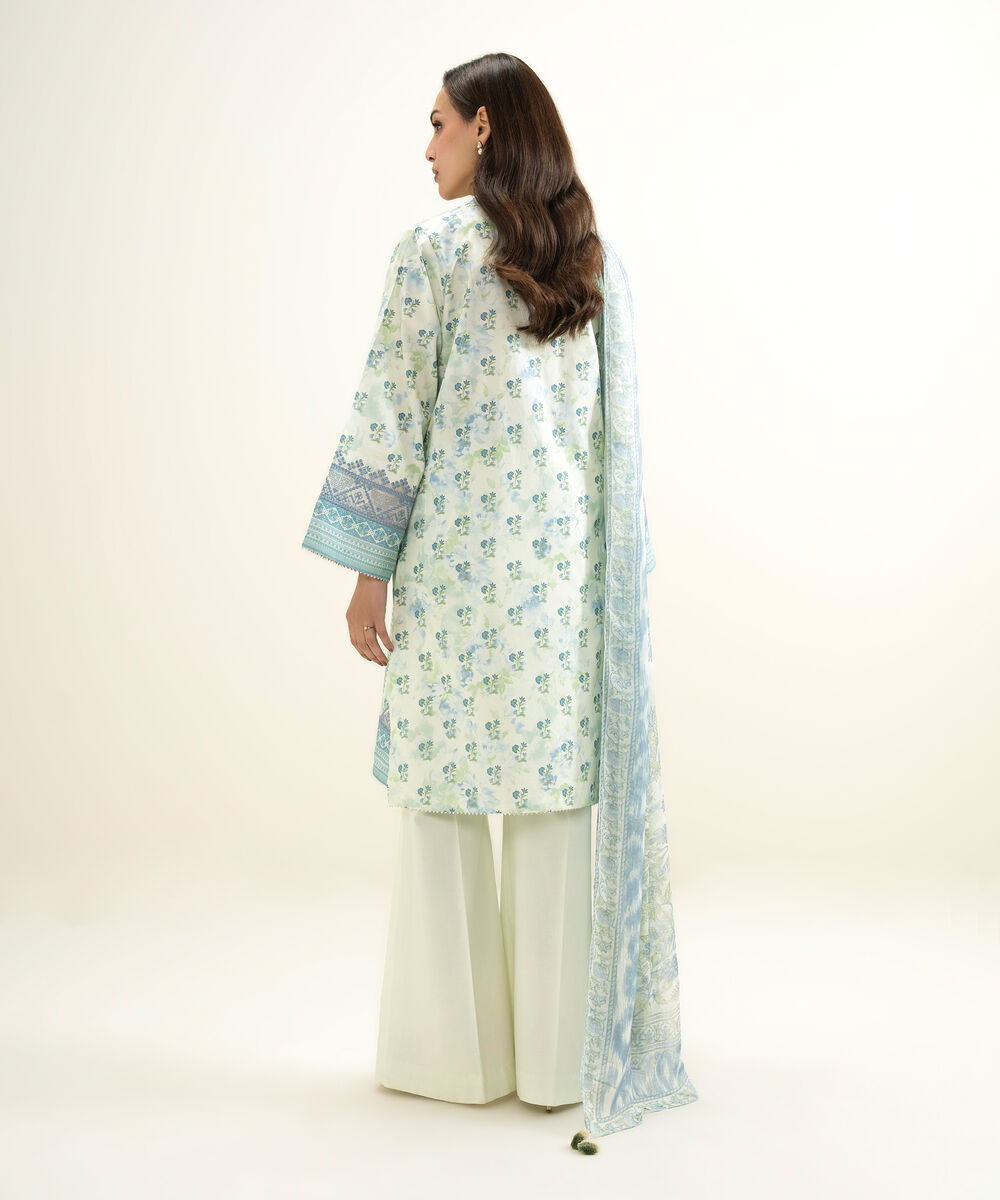 Women's Unstitched Lawn Embroidered Blue 3 Piece Suit