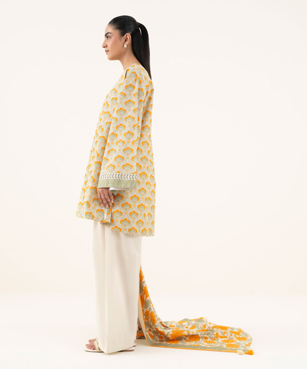 Women's Unstitched Cotton Printed Multi Two Piece Suit