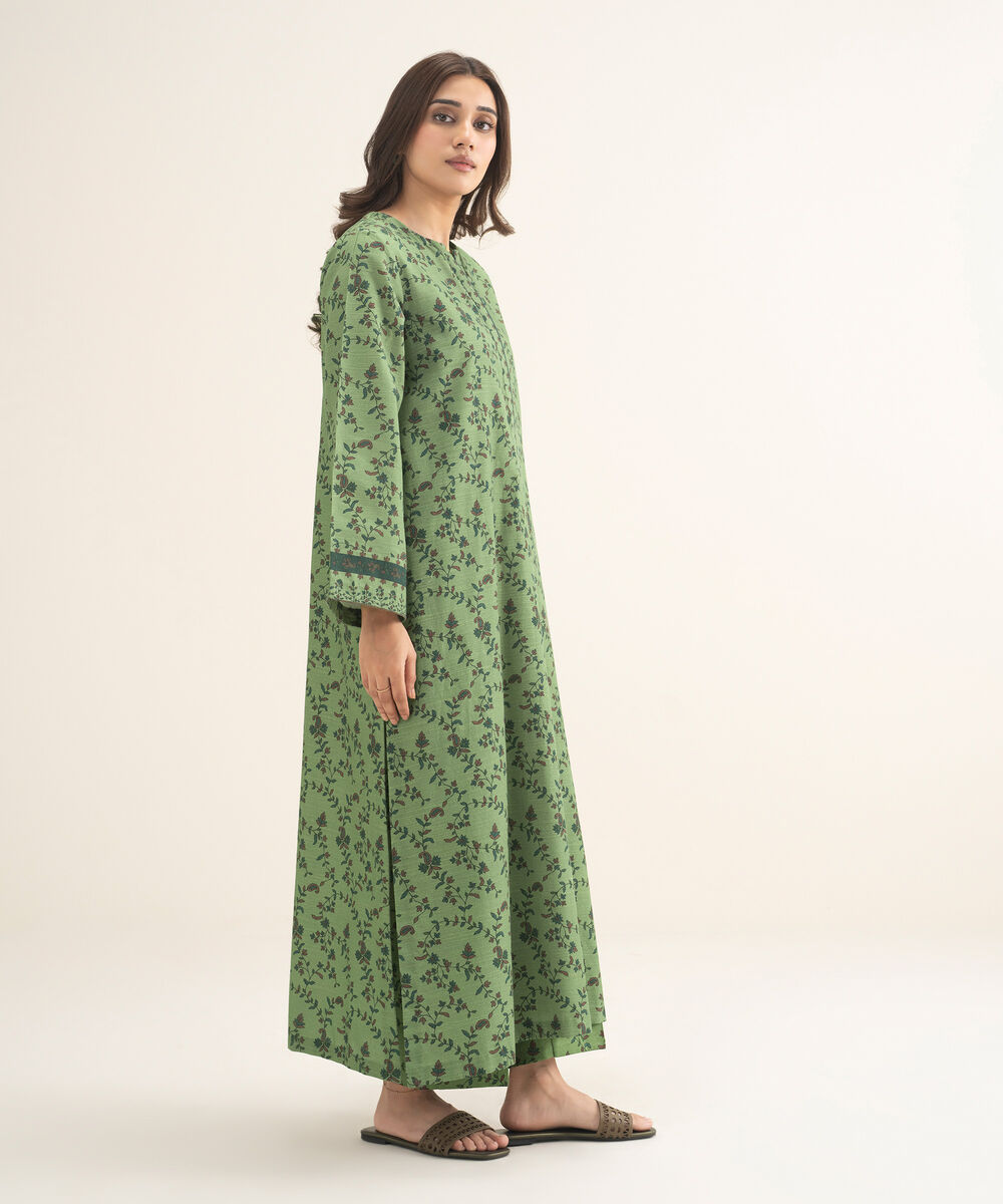 Women's Two Piece Olive green Light Khaddar Printed Suit