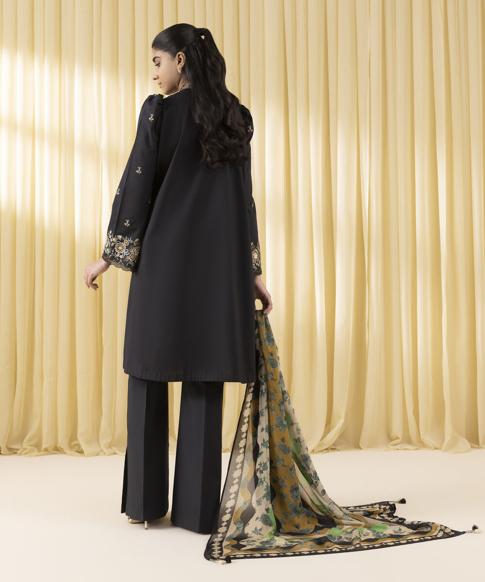 Unstitched Women's Black Textured Lawn 3 Piece Suit